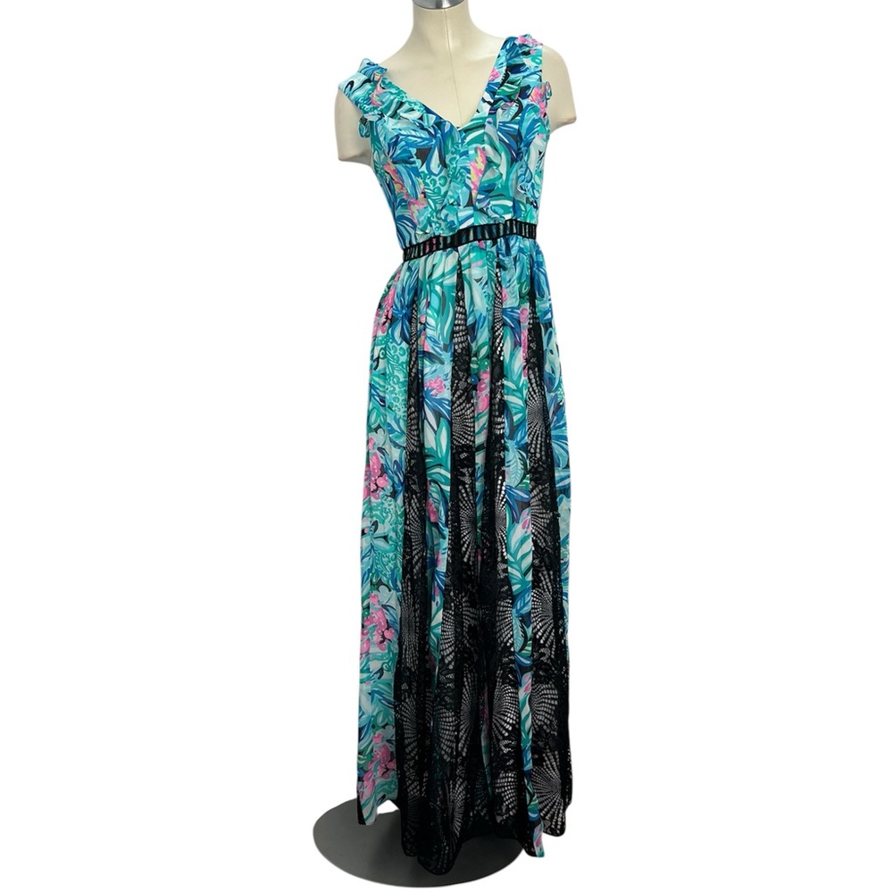 Floral Lilly Pulitzer JANETTE MAXI DRESS Maldives Green Hype it Up Lace Boho 0